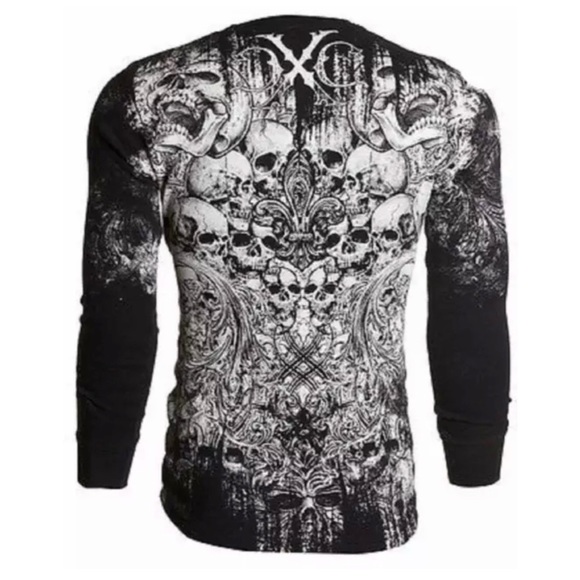 Xtreme Couture by Affliction Men's Thermal Shirt OFFERING Black Skull Biker - Picture 3 of 5